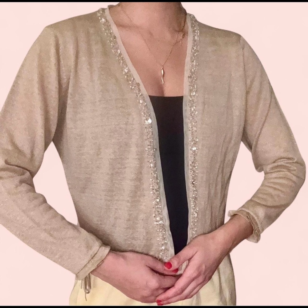 Tan and brown sequin cardigan